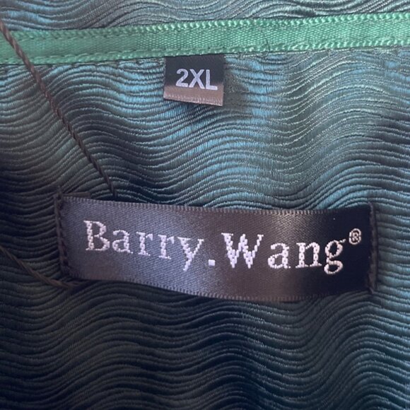 Barry.Wang SIlk Blend Dress Shirt Button Front Mens 2XL Green New - Picture 6 of 9